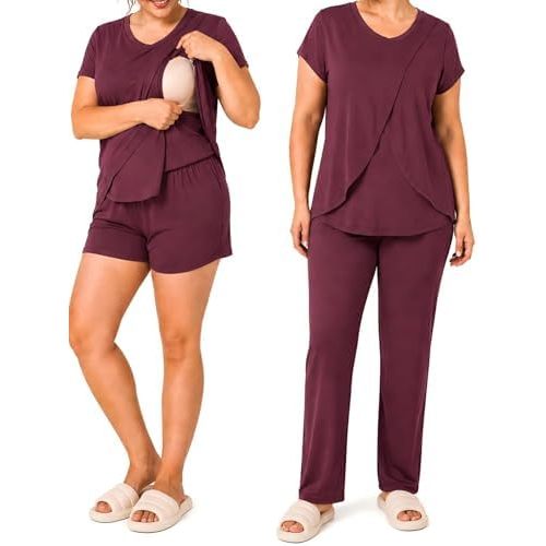 Rnxrbb 3 PCS Women Nursing Pajamas Set Postpartum Maternity Pj with Pockets