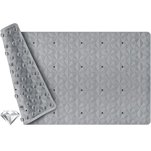 WRISIN Non Slip Bathtub Mat for Bath Tub Shower - Natural Rubber Mat with 241 Suction Cups - Soft Bathroom Safety Mat - Unique Diamond Pattern - Fatigue Relief - Machine Washable - 16  28 Inch