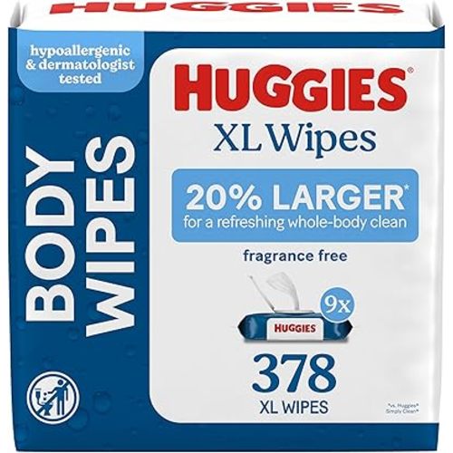 Huggies Extra Large Unscented Wipes, 9 Flip-Top Packs, 378 Count