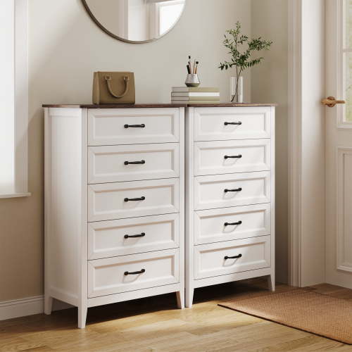 Asofer 5-Drawer Dresser for Bedroom, Modern Wood Chest with Metal Handle for Bedroom, Living Room