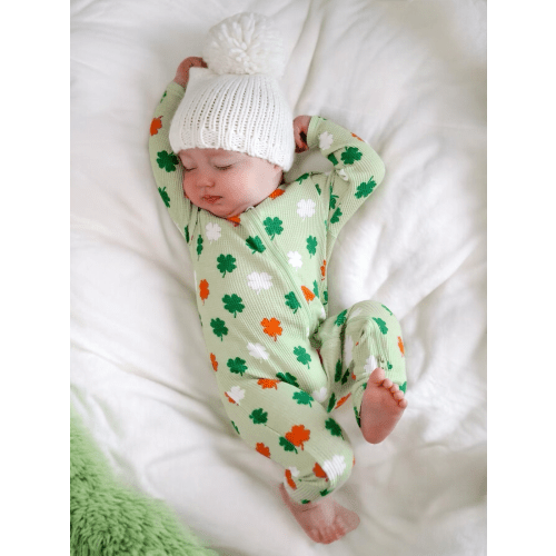 Organic Waffle 2-Way Zip Romper, Green Clover