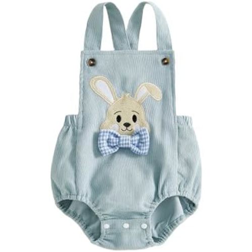 Baby Boy Girl Easter Outfit Newborn Bunny Romper Cute Infant Rabbit Bowtie Overalls Jumpsuit Summer Spring Clothes