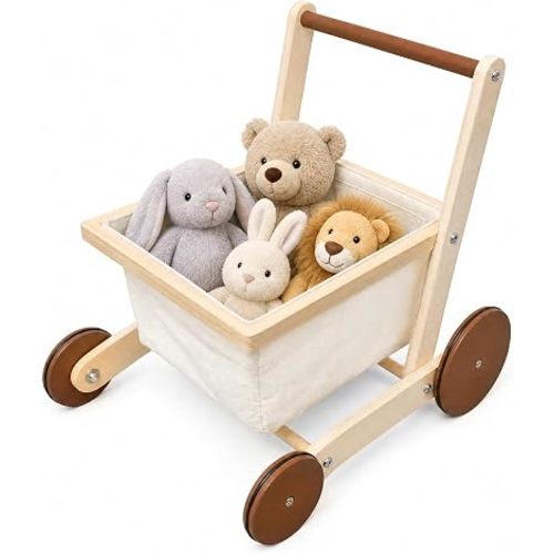 Wooden Baby Walker, Sit to Stand Baby Doll Stroller for Boys Girls