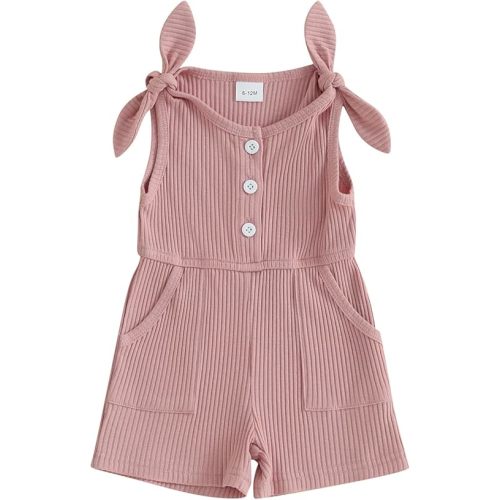 Fernvia Toddler Baby Girl Summer Clothes Sleeveless Ribbed Knitted Jumpsuit Shorts Overalls Baby One Piece Outfit
