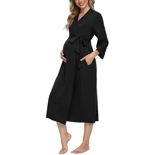 Xpenyo Women's Maternity Sleepwear Robes Long Bathrobe Pregnancy Loungewear Labor/Delivery/Nursing/Hospital Nightgown, Black S