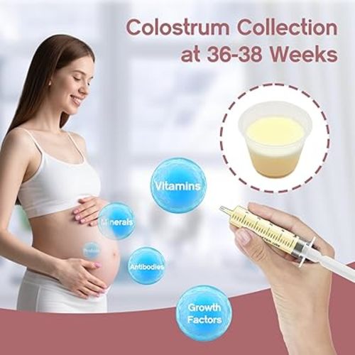 60 Sets 1Ml Colostrum Collector Kit Include 60 1ml No Needle Sterile Syringes with Cap, 4 Measuring Cup, 6 Zip-Lock Storage Bags, 60 Labels for Breast Milk Collector