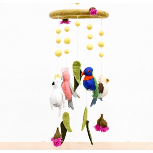Felt Flying Bird Mobile for Nursery, Jungle Nursery Mobile for Crib, Felted Ball Leaf Flower Hanging Toy for Stroller, Gift for Newborn