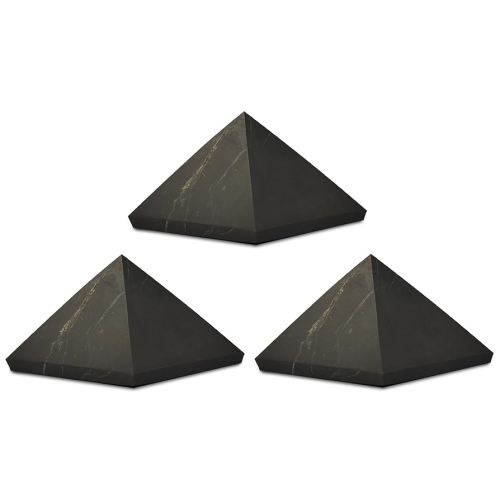3 pcs Authentic Shungite Pyramid Unpolished, 50 mm / 1.96" Real Shungite Stones Shungite Crystal Pyramid Home Protection Room Decor Office Decor Authentic Crystals Black Pyramid