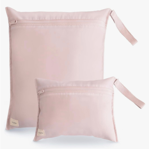 mushie Water Resistant Wet Bags | Large & Small Reusable Storage Bag for Baby Items and Travel | Zippered Pockets with Handle | Machine Washable, Set of 2 (Blush)
