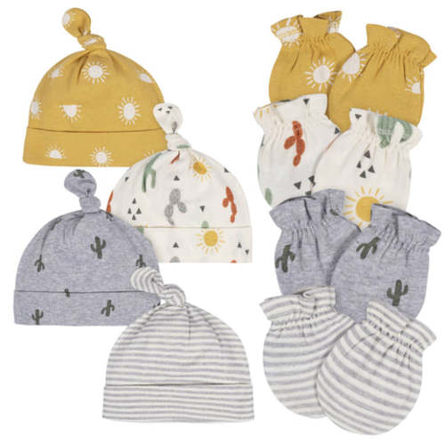 8-Piece Baby Neutral Southwest No Scratch Mittens &amp; Caps Set