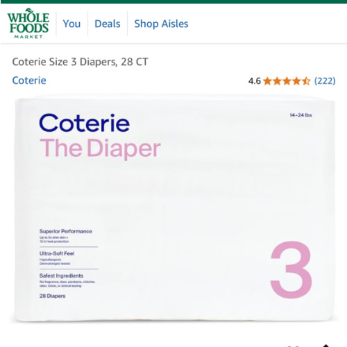 Coterie Size 3 Diapers, 28 CT