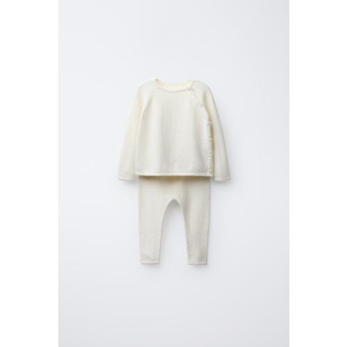 SILK COTTON SWEATER AND PANTS SET - Ecru | ZARA United States
