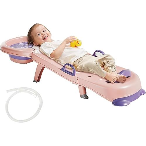 Hair Washing Station for Kids Children's Shower Seat Adjustable Children Shampoo Chair Bath Seat Household Foldable for 1 to 16 Years Old