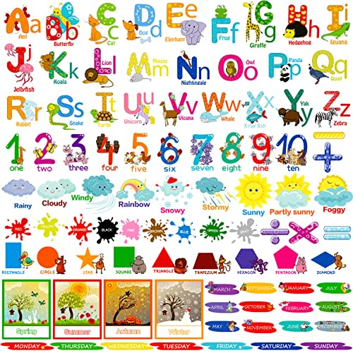 Chinco 9 Sheets Animal Alphabet Wall Decals Educational Number Colorful ABC Animal Wall Decals Peel and Removable Learning Stickers for Toddlers Classroom Nursery Bedroom