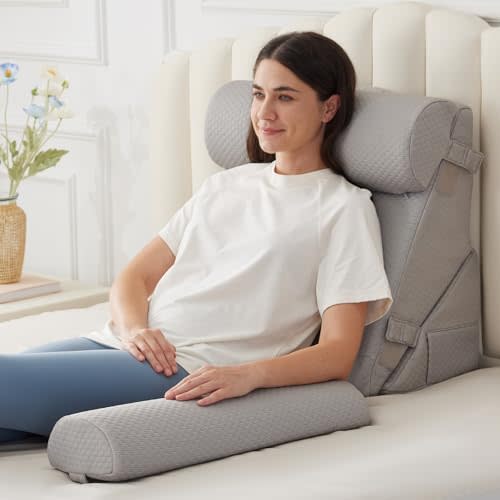 4PCS Wedge Pillow Set for After Surgery, Back Pillow for Bed Sitting up, 9&12inch Adjustable Memory Foam Bed Wedges, Pillow Wedge for Acid Reflux, Back Pain Relief, Snoring, Grey