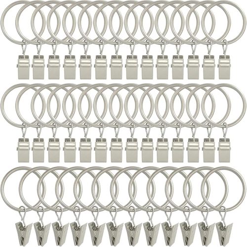 40 Pack Curtain Rings with Clips, Curtain Clip Rings Hooks, Bow Hanger Clips for Hanging Drapery Drapes Bows, Ring 1.26 inch Interior Diameter, Fits up to 1" Rod, Matte Silver