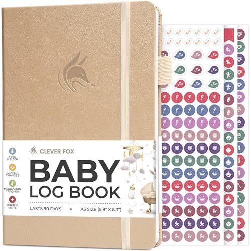 Clever Fox Baby Log Book – Daily Feeding & Sleep Tracker Journal – Medical Care Newborn Record, Gifts for New Parents & Baby Registry (Pearl)