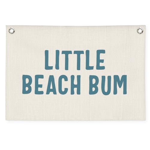 MOFUYU Little Beach Bum Canvas Banner - Coastal Nursery Wall Decor for Baby Kids Room Nursery Playroom,Beach Gifts,Summer Surf Vibes 30x20 Inch