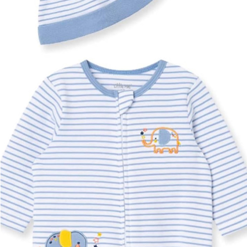 Little Me Baby Boy Clothes 2-Piece Baby Sleeper and Cap Set, 100% Cotton Footies Baby Essentials
