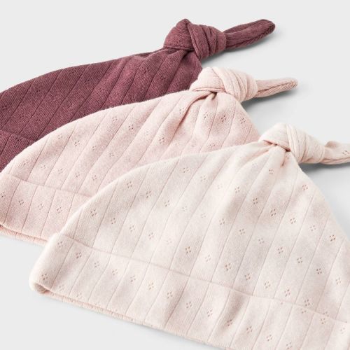 Baby Girls' 3pk Pointelle Hats - Cloud Island™ Pink/Burgundy Newborn