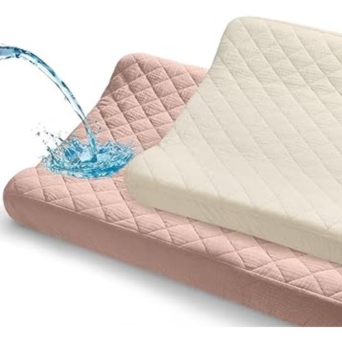 Unicorn Castle Waterproof Changing Pad Cover Muslin Changing Table Pad Cover 2 Pack Quilting for 32"x16" Baby Changing Pad Sheets Girls Boys,Pink White