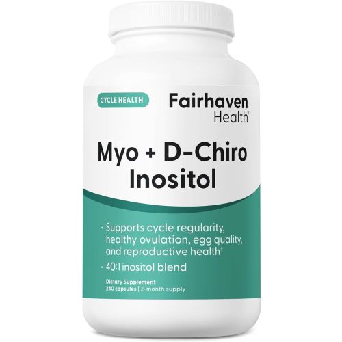 Fairhaven Health Myo-Inositol and D-Chiro Inositol for Women with PCOS | 40:1 Ratio | Inositol Supplement for Hormone and Ovarian Health | Myoinositol | Vitamin B8 | 240 Capsules