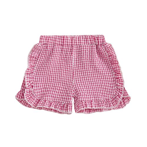 Karuedoo Toddler Baby Girl Shorts Casual Summer Gingham Plaid/Seersucker Elastic Waist Ruffle Hem Shorts Bottoms