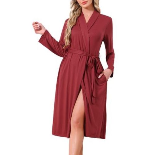 INSPIRE CHIC Women Loungewear V-neck Long Sleeve Robes Tie waist Midi Bathrobe with Pockets