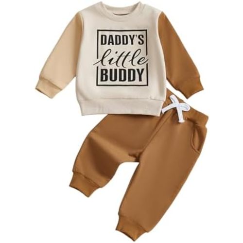MoZiKQin Baby Boy Fall Clothes Letter Print Crewneck Sweatshirt Top Elastic Pants Set Infant Toddler Winter Outfits