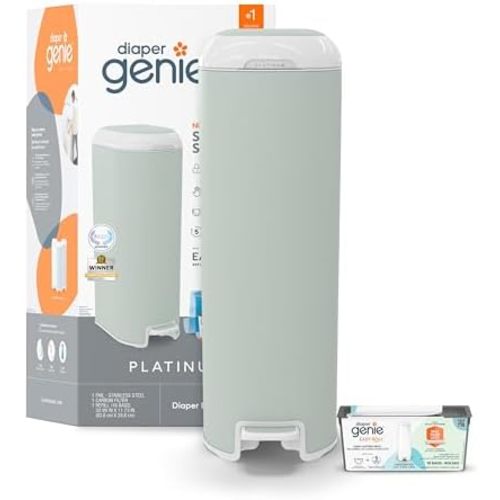 Diaper Genie Platinum Pail with Easy Roll Refill 18 Bags, Stainless Steel