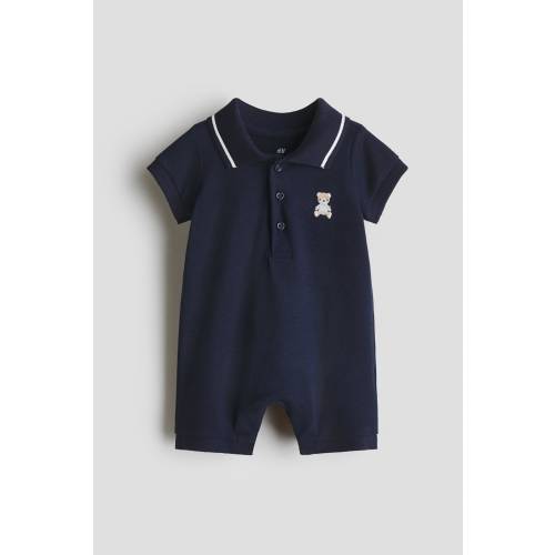 EMBROIDERED-DETAIL PIQUÉ ROMPER SUIT