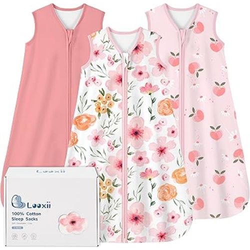 Looxii Baby Sleep Sack 0.5 TOG, 100% Cotton 3 Pack Wearable Blanket Baby Sleep Bag for Newborn Infant, 2-Way Zipper Lightweight Toddler Sleeping Sack 6-12 Months