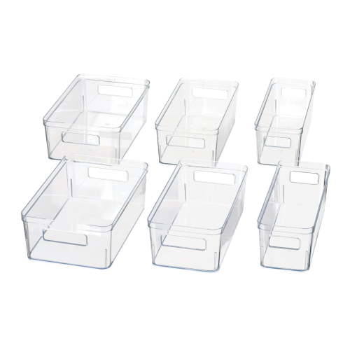 Mainstays 6-Piece Clear Plastic Fridge Storage Organizer Bin Set, Refrigerator Organizer Containers for Kitchen, Pantry and Cabinet Organization