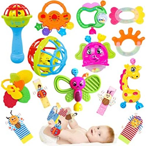 Baby Rattles 0-6 Months - 14 Pcs Baby Rattle Toys Set Infant Toys for 0-3 Months Baby Toys 3-6 Months Newborn Toys with Teething and Wrist Socks Rattle for 0 1 2 3 4 5 6 7 10 12 Month Babies Boy Girl