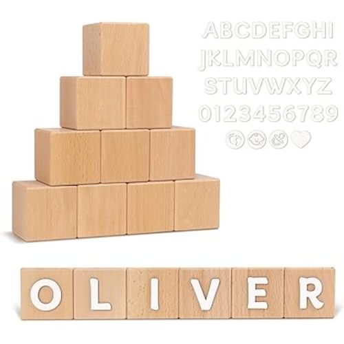 10 Pcs Custom Wooden Letter Blocks, Personalized Wood Name Blocks and 112 White Letter Nursery Name Decor
