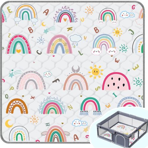 Baby Play Mat，Thick Soft 47" X 47" Playpen mat, Non-Slip and Machine Washable Baby Play Mats for Floor，Crawling Mat for Babies, Toddlers & Infants to Play and Learn (Rainbow)
