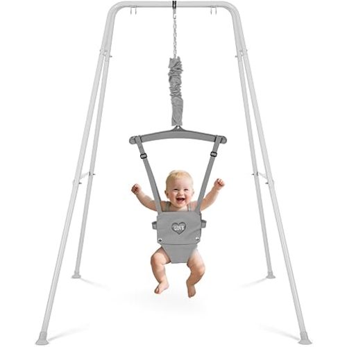 Baby Jumper with Stand, Indoor/Outdoor Baby Jumpers and Bouncers, Infant Exerciser Suitable for 6-24 Months Boys Girls, Easy to Assemble & Store (Gray)