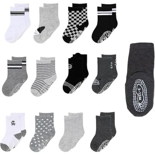 The Peanutshell Boy Buddies Grip Socks 12pk, Neutral Baby Socks