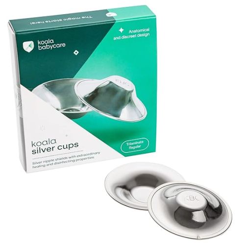 Koala Babycare The Original Silver Nursing Cups - Nipple Shields for Nursing Newborn -Breastfeeding Essentials - Protect and Soothe - Tri-Laminate Silver - Standard Size - Regular - Trilaminate Silver