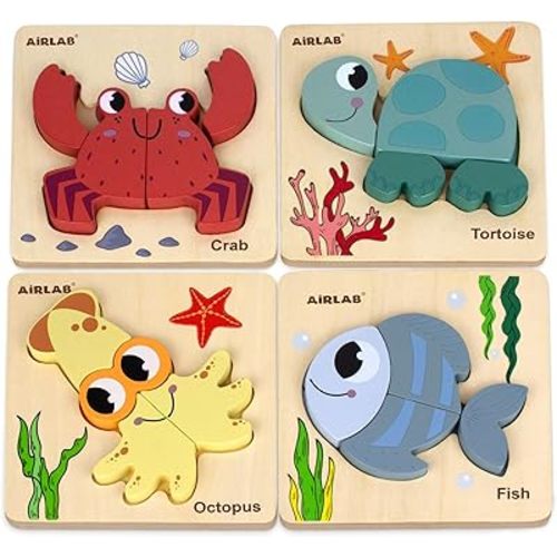 Wooden Puzzles for Toddlers Ocean Animals Montessori Toys