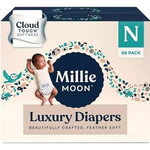 Millie Moon Luxury Diapers Combine Superior Softness with a Lightweight, Cloud-Touch Feel, Delivering Long-Lasting Absorbency for up to 12 Hours (N- 88 Count)