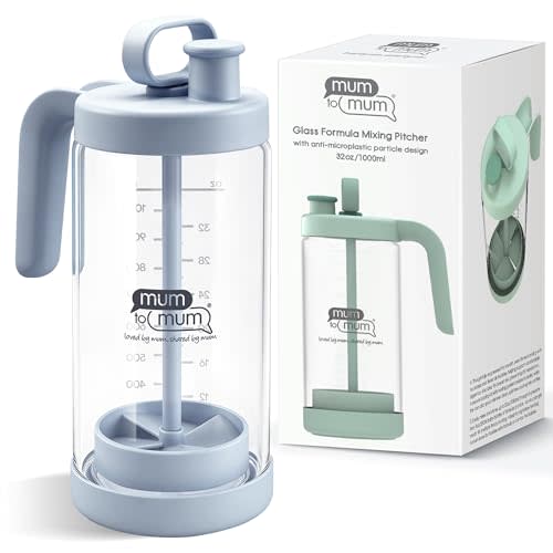 32oz Glass Formula Mixing Pitcher, Formula Pitcher Milk Pitcher, Premium Borosilicate Microplastic-Free Leak-Proof Design, Breastmilk Storage, Dishwasher Safe & Thermal Shock Resistant(Light blue)