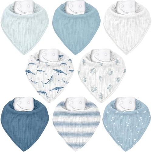 Muslin Baby Bibs 8 Pack, Baby Bandana Drool Bib for Drooling and Teething, Cotton Soft Absorbent for Girls Boys