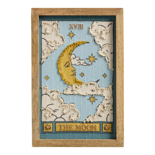 Tarot Moon Embroidered Cotton Framed Wall Art