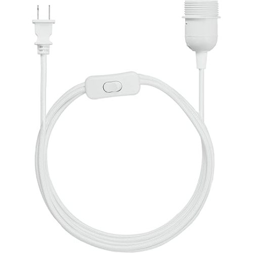 kwmobile Plug-in Light Cord - 20ft Long Fabric Pendant Lamp Cable with Plug, E26 Socket - for Hanging DIY Ceiling Lighting - White