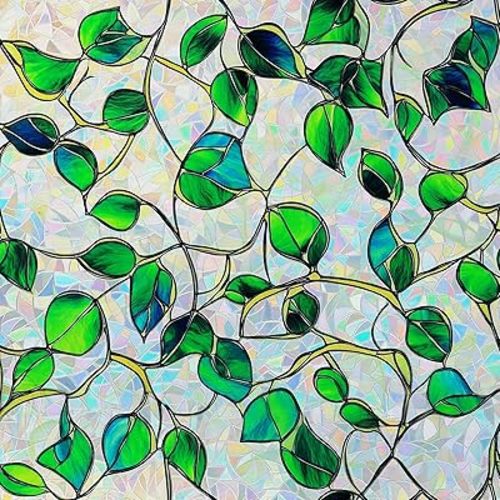 SOMWISE Rainbow Stained Glass Window Privacy Film,Heat Blocking Save Energy