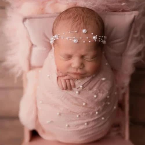 Zeroest Newborn Photography Wraps Baby Photoshoot Props 33.5" x 67" Pearl Raw Edge Wrap Headband for Infant Photos Outifts