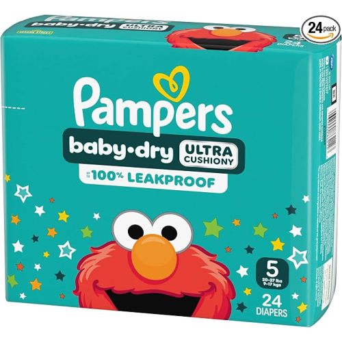 Pampers Diapers - Baby Dry - Size 5, 24 Count, Absorbent Disposable Infant Diaper (Packaging May Vary)