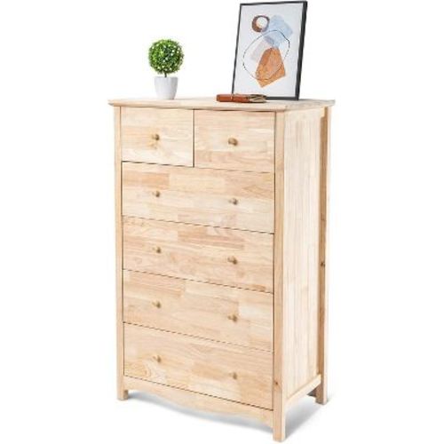 VINGLI Unfinished Natural Solid Wood 6 Drawer Dresser for Bedroom, Farmhouse Dressers & Chests of Drawers Color DIY Rubber Wood Tall Dresser