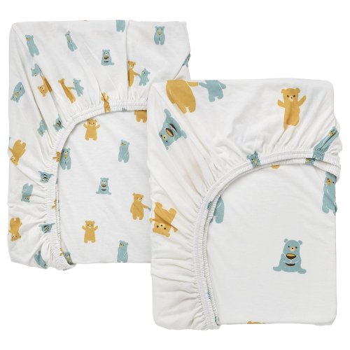 LEN Crib fitted sheet - white bear pattern 70x132 cm (27 1/2x52 ")